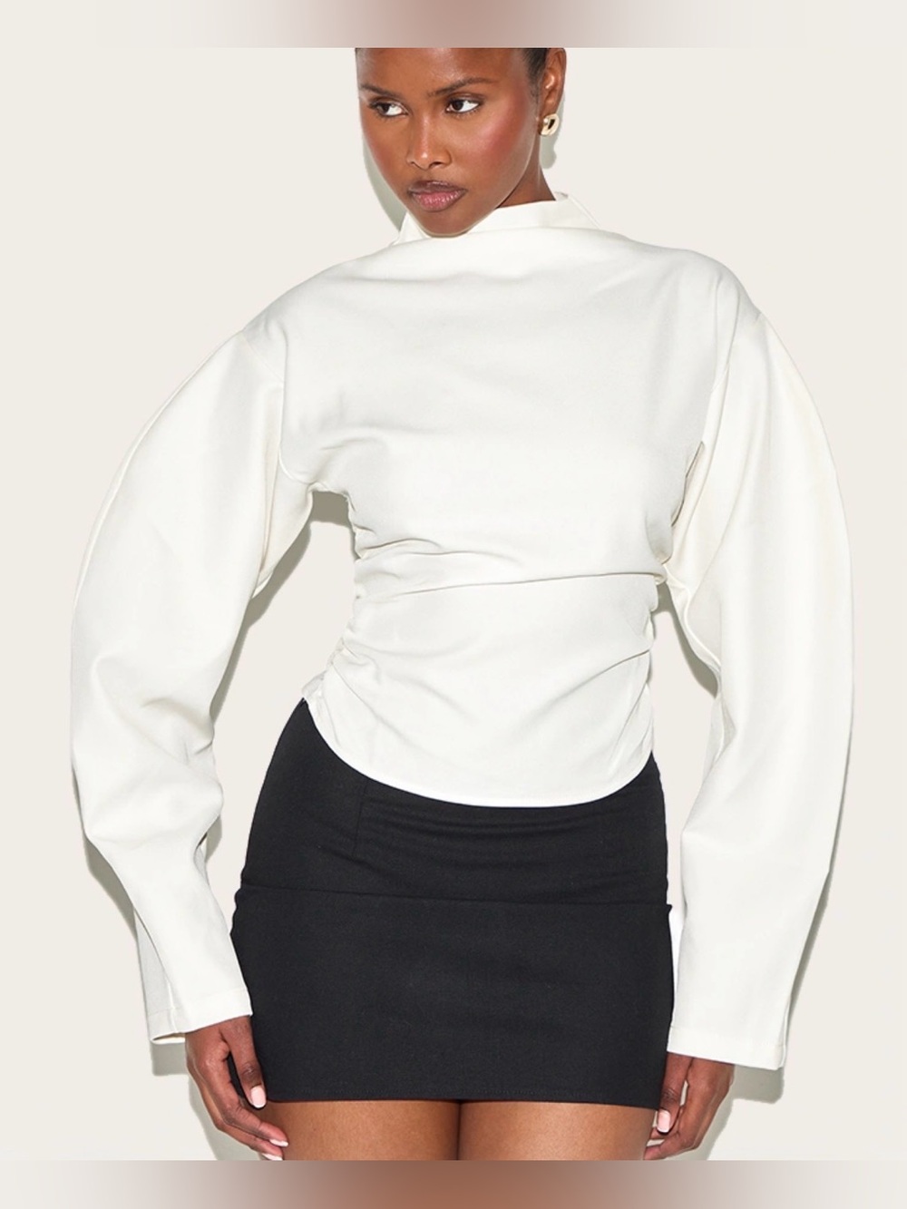 PrettyLittleThing Cream Mock Neck Long Sleeve Top